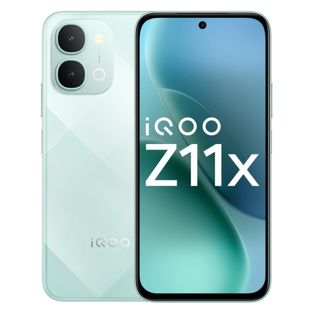 iQOO Z11x 5G Prismatic Green front and back view beast in your pocket