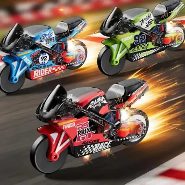 Pull Back Stunt Bike Toy with LED Light and Spark Effect for Kids