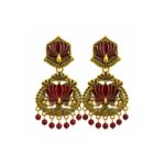 Brown Peacock Lotus Chandbali Earrings with Antique Gold Finish for Women and Girls