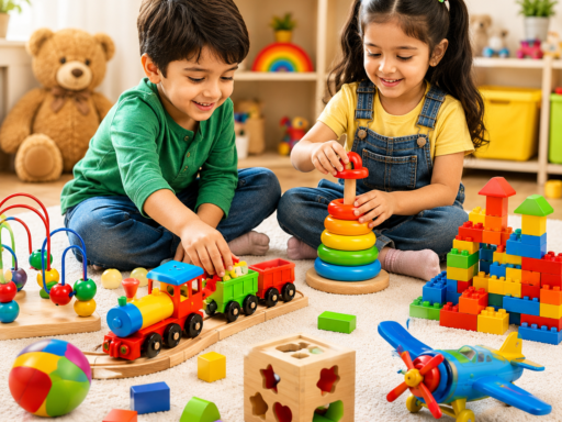 Kids playing with colorful toys in a playroom