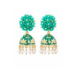 Turquoise Meenakari Jhumka Earrings with Pearl Drops & Crystal Floral Design for Women & Girls - Image 8