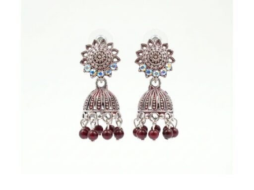 Antique Silver Oxidized brown Beads Jhumka Earrings