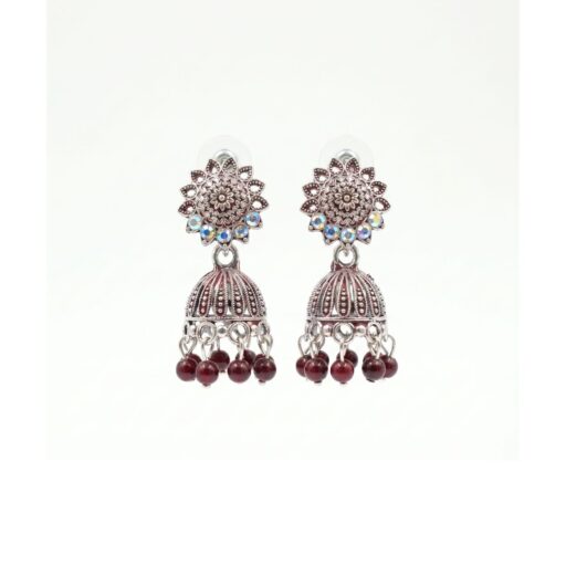 Antique Silver Oxidized brown Beads Jhumka Earrings