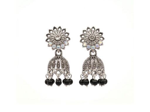 Antique Silver Oxidized black Beads Jhumka Earrings for Women