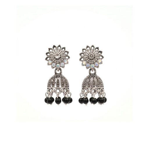 Antique Silver Oxidized black Beads Jhumka Earrings for Women