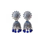 Antique Silver Oxidized blue Beads Jhumka Earrings for Women