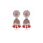 Antique Silver Oxidized Red Beads Jhumka Earrings