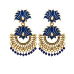 Blue Crescent Lotus Earrings with Antique Gold Finish for Women and Girls
