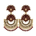 Nrown Crescent Lotus Earrings with Antique Gold Finish for Women & Girls