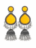Oxidised Silver Green Stone Jhumka Earrings for Women & Girls - Image 3