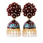 Turquoise Meenakari Jhumka Earrings with Pearl Drops & Crystal Floral Design for Women & Girls - Image 3