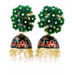 Turquoise Meenakari Jhumka Earrings with Pearl Drops & Crystal Floral Design for Women & Girls - Image 4