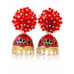 Turquoise Meenakari Jhumka Earrings with Pearl Drops & Crystal Floral Design for Women & Girls - Image 5