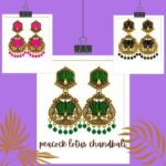 Peacock Lotus Chandbali Earrings with Antique Gold Finish for Women and Girls