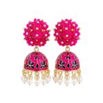 Turquoise Meenakari Jhumka Earrings with Pearl Drops & Crystal Floral Design for Women & Girls - Image 7