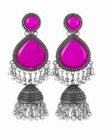 Oxidised Silver Green Stone Jhumka Earrings for Women & Girls - Image 5