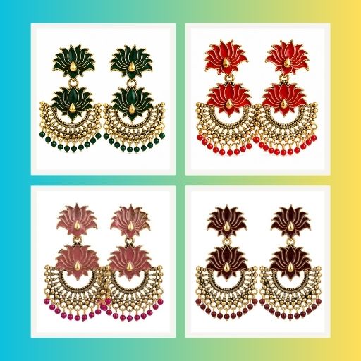 Crescent Lotus Earrings with Antique Gold Finish for Women and Girls