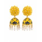 Turquoise Meenakari Jhumka Earrings with Pearl Drops & Crystal Floral Design for Women & Girls - Image 6