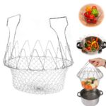 Foldable Stainless Steel Chef Basket Strainer | Multipurpose Frying, Steaming & Boiling Basket | Kitchen Cooking Basket
