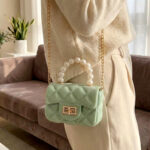 Elegant Quilted Mini Pearl Handle Sling Handbag for Women | Premium PU Leather Fashion Crossbody Bag | Mint Green (1 Pc)