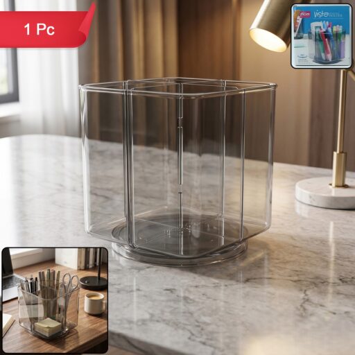 360° Rotating Acrylic Pen Stand & Desk Organizer – Multi-Compartment unishoppers