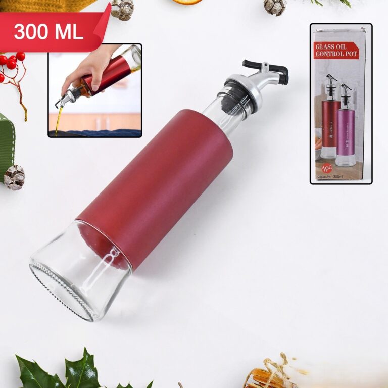Glass Oil Dispenser 300ml with Plastic Cover – Oil & Vinegar Bottle with Golden Pour Spout unishoppers