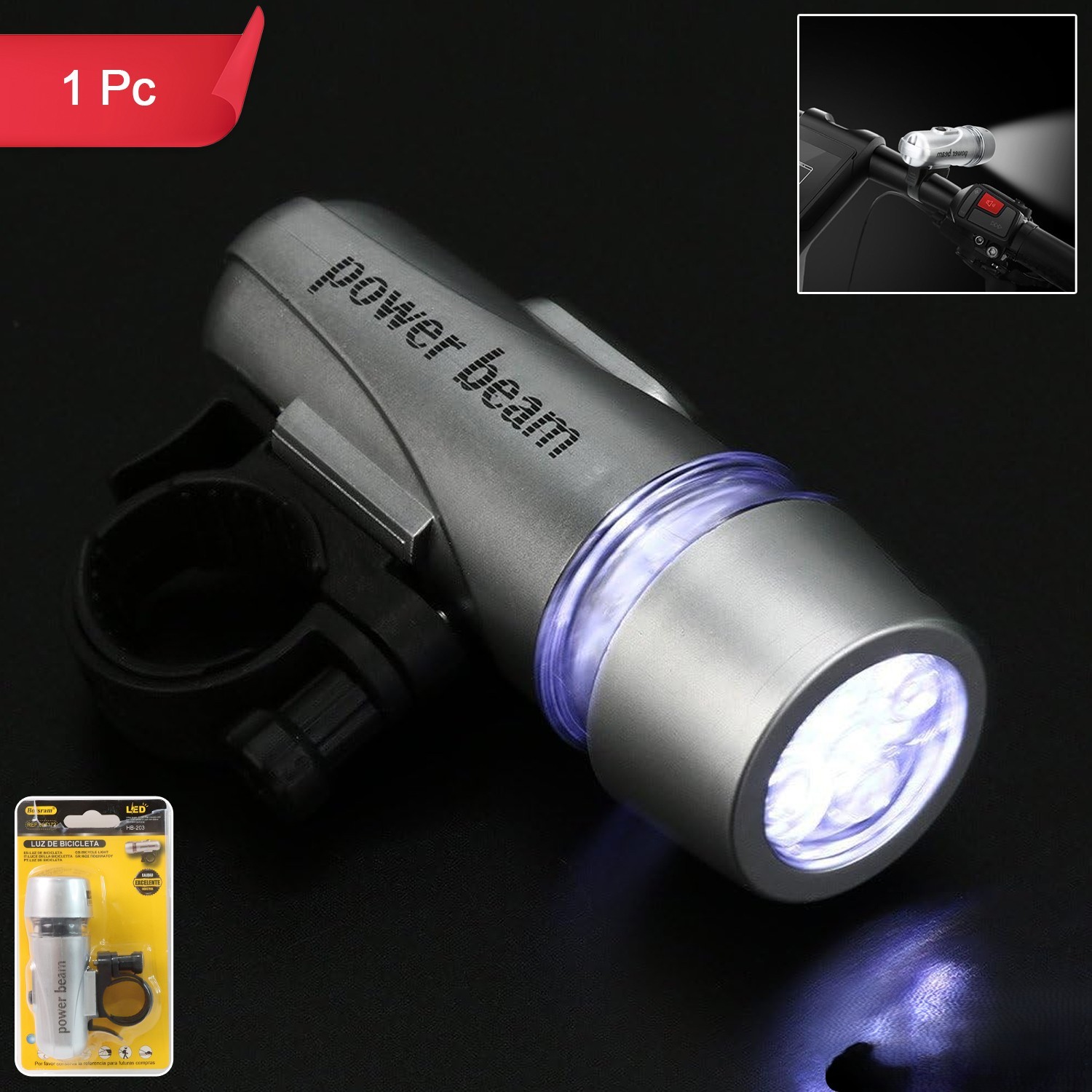 Power Beam Led Bicycle Headlight 1 - (1 Pc) Power Beam LED Bicycle Headlight with Adjustable Handlebar Mount – 1 Pc - Image 1