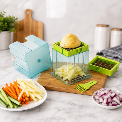 2 In 1 Potato Chipser Slicer French Fries Maker Finger Chips Plastic Two Blades Finger Chips Cutter For Kitchen Accessoryvegetable Fruit Slicer (1 Pc)
