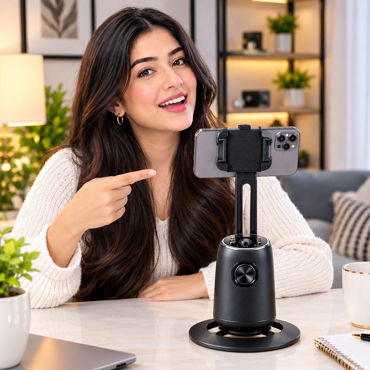 Smart AI Auto Face Tracking Mobile Holder with 360 Rotation Smart AI Auto Face Tracking Mobile Holder with 360 Rotation - Image 1
