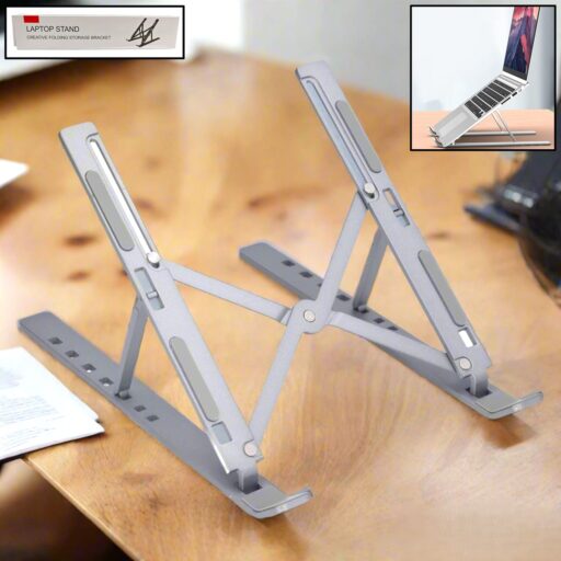 Metal Portable Laptop Stand with 7 Adjustable Angles – Foldable Ergonomic Laptop Riser for Desk, Office & Travel