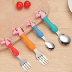 Unicorn Theme Kids Spoon and Fork Set with Plastic Handle | 4 Pc Stainless Steel Cutlery Set for Babies & Toddlers - Image 4