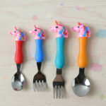Unicorn Theme Kids Spoon and Fork Set with Plastic Handle | 4 Pc Stainless Steel Cutlery Set for Babies & Toddlers - Image 2